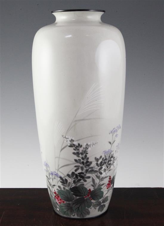 A Japanese musen enamel tall vase, early 20th century, 36.5cm